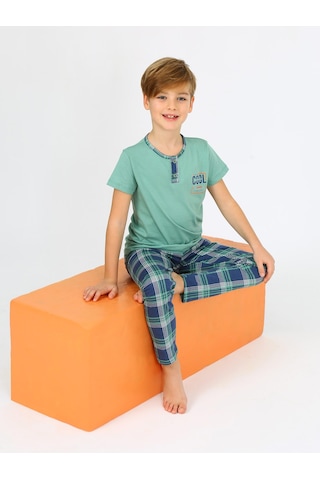 Vitmo Erkek Çocuk Kısa Kollu %100 Pamuklu Düğme Detaylı Cool Boy Pijama Takımı ÇAĞLA Çağla Yeşili