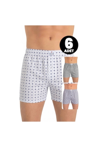 Öts Erkek 6 Lı %100 Pamuk Boxer Desenli Düğmeli Özel Esnek Kalıp 2651-6 Açık