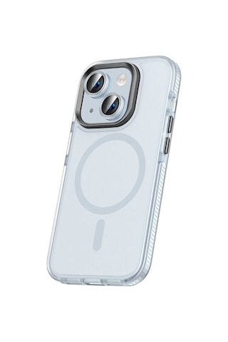 Goocamp Apple Uyumlu iPhone 15 Plus Kılıf Airbagli Magsafe Wireless Şarj Özellikli Lens Koruyuculu Kisamarka Mavi Açık