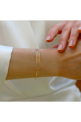 Ajda Modeli 3'lü Gold Gümüş Bileklik Gümüş