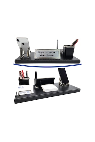 Akat Vip Deri Ofis Masa Üstü İsimlik Seti - Masa İsimliği Siyah