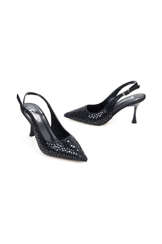 Pisagor Ps-32150 Kadın 7 Cm Arkası Açık Abiye Stiletto Ayakkabı Sıyah