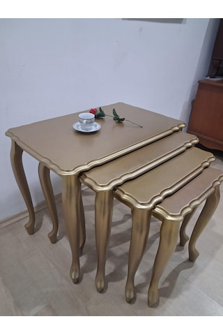 Zigon St 90640 Klasik Model Sehpa Parlak Gold Renk Kayın Aslan Ayak El Yapım Gold