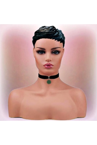Yeşim Taşı Doğal Taş Kadın Siyah Kadife Choker Kolye Renkli 85047869