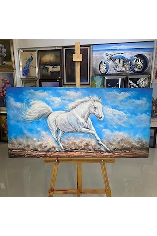 Parlak Jel İşlemeli Beyaz At Kanvas Tablo