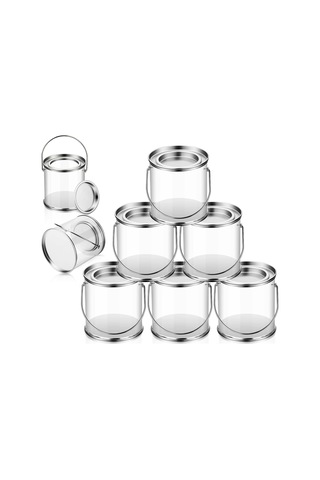 Xurunkeji Metal Kapaklı Ve Saplı Şeffaf Boya Kovası Dekoratif Şeffaf Plastik Kova Saklama Şeffaf Boya Kutusu 8'li Paket