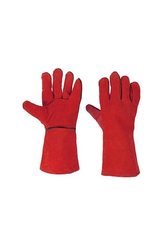 Novahub Ekstra Uzun Kalın Deri Kaynak Eldiveni Kırmızı/sarı