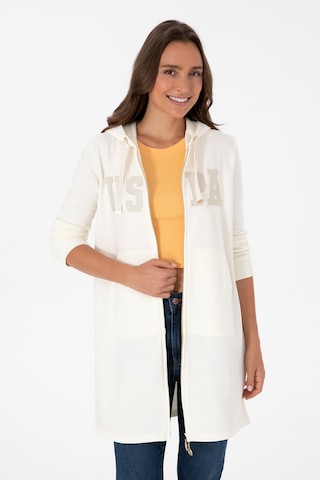 U.S. Polo Assn. Kadın Krem Uzun Fermuarlı Kapüşonlu Basic Sweatshirt 50307724-VR256