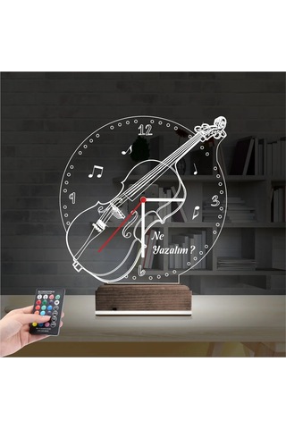 Luvivia Keman Müzik Nota V2 Kişiye Özel Saatli 3d Lamba - Masa Gece Lambası Şeffaf