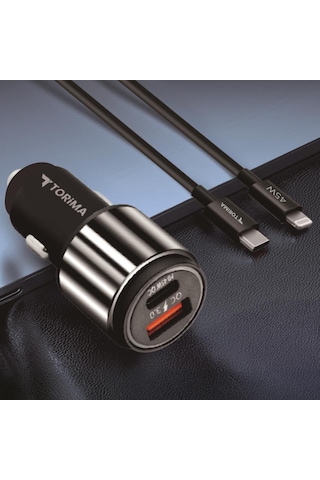 Torima C16 45w Silver Araç Şarj Cihazı Lıghtnıng Kablolu Hızlı Şarj Adaptörü