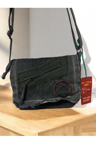 Vintage Küçük Salaş Unisex Günlük Çapraz Postacı Çantası S Boy 26x20cm Siyah Yeşil