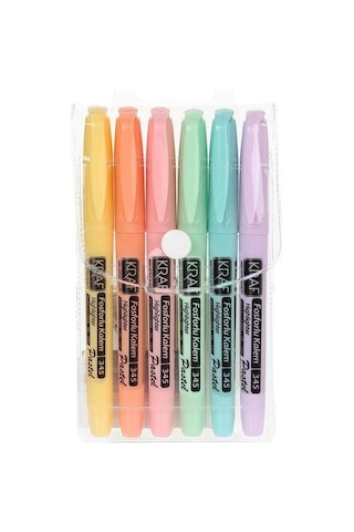 Kraf 345 Fosforlu Kalem Tipi Pastel Renkler 6'lı Paket Çok Renkli