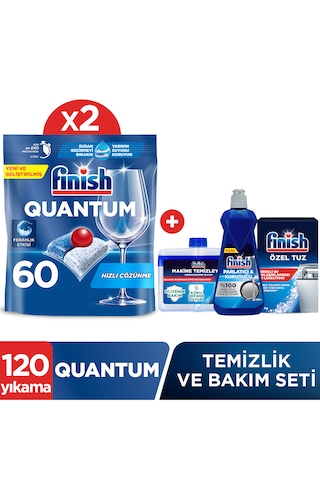 Finish Quantum 120 Tablet Bulaşık Makinesi Deterjanı (60 x 2) + Temizlik ve Bakım Seti