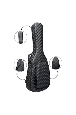Siyah Profesyonel Gigbag Klasik Gitar Kılıfı-çantası-mavi Kapitoneli Suni Deri