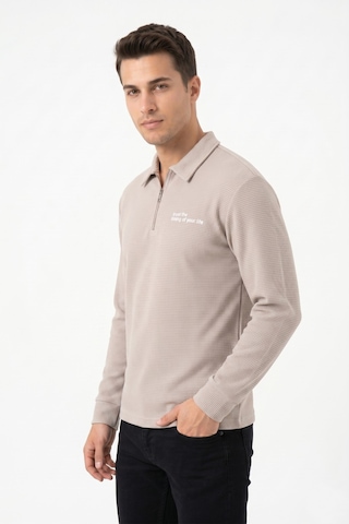 Opınıon Erkek Spor Polo Yaka Petek Dokulu Sweatshırt Bgl-st05442 Taş