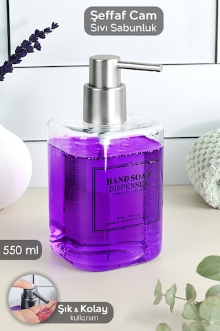 1 Adet Şeffaf Cam Sıvı Sabunluk - Banyo Mutfak El Sabunu Sıvı Sabun Şişesi 550 Ml Beyaz