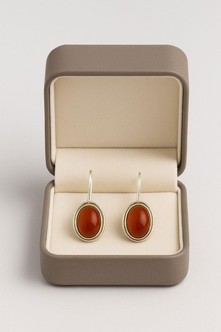 Sarma Serisi Kırmızı Akik Taşlı El İşi Kadın Otantik Gümüş Küpe Gümüş