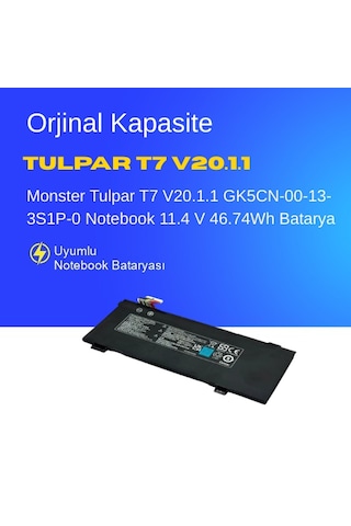 Monster Tulpar T7 V20.1.1 Gk5cn-00-13-3s1p-0 Notebook 11.4 V 46.74wh Batarya Uyumlu, Yüksek Performanslı 60685451