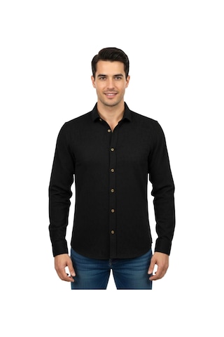 Raymons Erkek Spor Silim Fit Dokuma Gömlek Bgl-st04946 Siyah