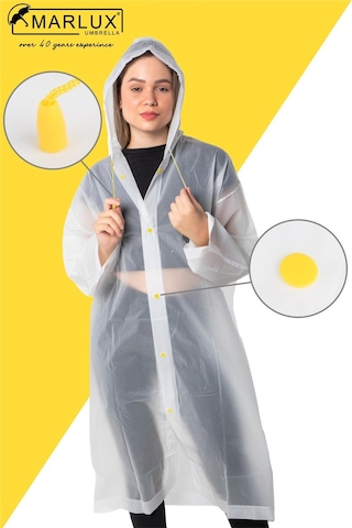 Marlux Unisex Su Rüzgar Geçirmez Kapüşonlu Çıtçıt Düğme Eva Yağmurluk - Beyaz - Sarı