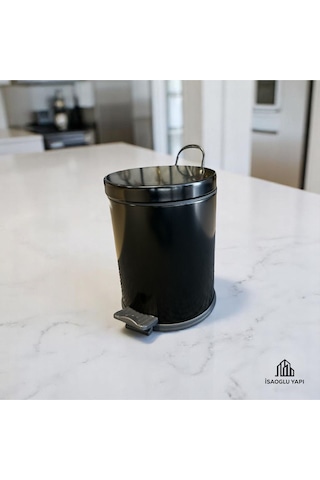 İsaoğlu Yapı Çöp Kovası Pedallı Paslanmaz Çelik Materyal Krom Kova Siyah