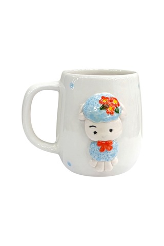 Boni Bon Collection Design 3d Kabartma El Yapımı Kuzucuk Seramik Kupa Bardak 400 Ml