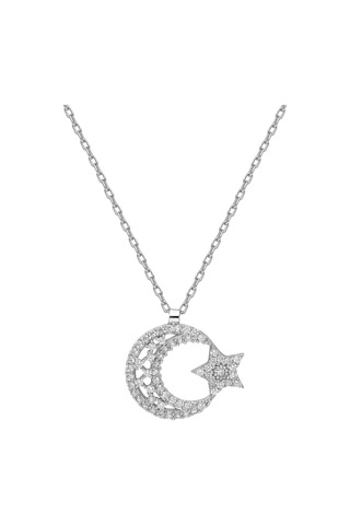 Modahilye - 925 Ayar Gümüş Ayyıldız Kolye Gümüş - Rodyum
