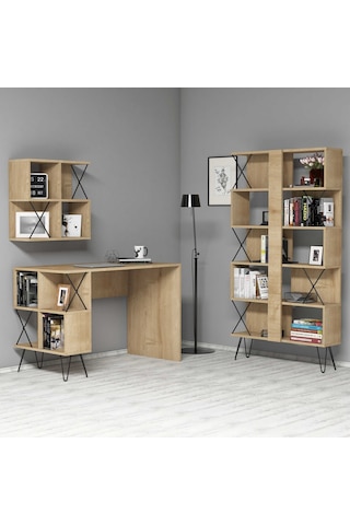 Variant Extra Raflı Çalışma Masası Ve Kitaplık Takımı - Meşe