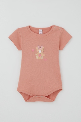 Breeze Kız Çocuk Çıtçıtlı Kısa Kollu Zıbın Body Sevimli Bebek Ayıcık Baskılı 1-3 Yaş , Gülkurusu Gül Kurusu