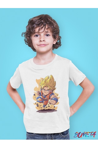 Bumeta Dragon Ball Z Goku Chibi Çizgi Film Dizi Çocuk Tişört T-shirt Beyaz