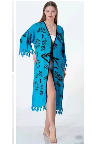 Sunsurf Tokat Taş Baskı Kaftan Pareo Koyu Mavi