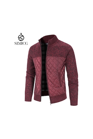 Erkek Kalınlaştırılmış Bol Kesim Hırka Eşkenar Dörtgen Desenli - Kırmızı Kırmızı