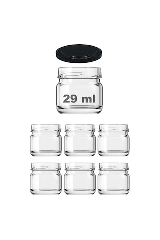 29 Ml Küçük Cam Kavanoz 29 Cc Numune Kavanozu Metal Siyah Kapaklı 6 Adet