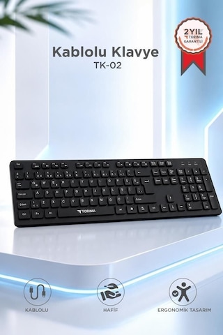 Premium Mekanik Çalışma Tuş Kablolu Q Klavye Bilgisayar Ofis Klavyesi Tk02 Siyah