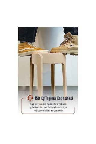 Kaymaz Ayaklı Dekoratif İç İçe Geçebilen Plastik Tabure Mutfak Bahçe Taburesi 6 Adet Siyah Siyah