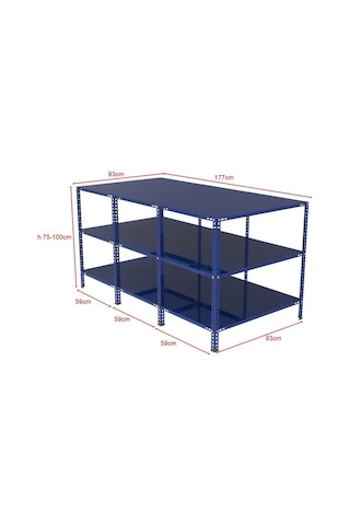 3 Katlı Renkli Paketleme Masası - Atölye, Depo, Hobi Çalışma Masası - Mavi Siyah-177x93 Cm-75 Cm Çok Renkli
