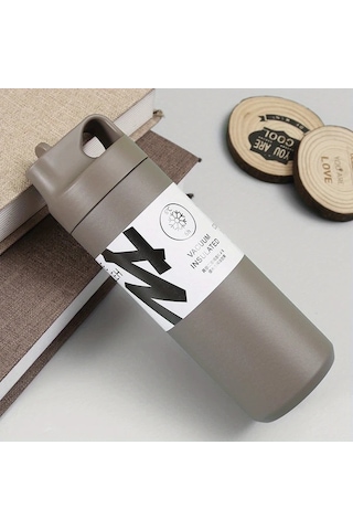 Besthome1 1 Adet Active Tumbler 550ml 19 35oz Gri Paslanmaz Çelik Vakumlu Termos Seyahat Bardağı Pipetli Ve Saplı