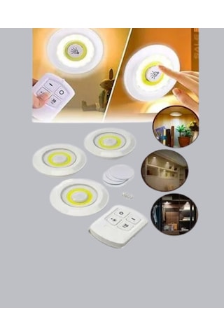 Uzaktan Kumanda İle Kontrol Edilebilen Yapışkanlı 3 Lü Kablosuz Led Spot Lamba Standart