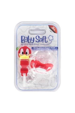 Babysoft Fıgurlu Emzık Askısı ve Damaklı Emzık No:3 - Kırmızı