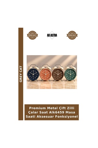 Premium Metal Çift Zilli Çalar Saat Alk6459 Masa Saati Aksesuar Fonksiyonel Çok Renkli