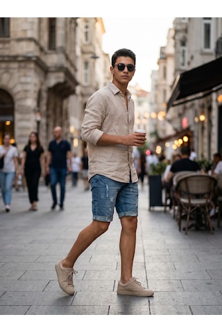 Kaizer Jeans Açık Mavi Lazer Detay Erkek Şort Denim