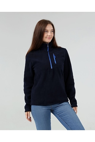 Genius Store Yarım Fermuarlı Outdoor Cepli Spor Kadın Polar Lacivert