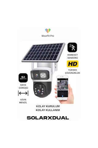 Wearfitpro Sim Kart Güneş Enerjili Kolay Kurulum Çift Lens 6mp Kamera Iç Dış Mekan Ip Camera Güvenlik Kamerası