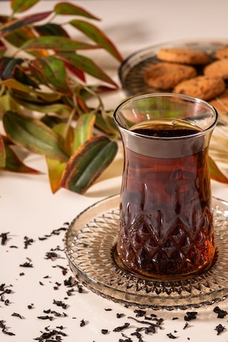 Mest 18 Parça 6 Kişilik Füme Pasta Tabaklı Çay Bardağı Seti 132 Cc - Şık Ve Zarif Füme