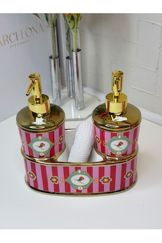 Reoona Saray Esintisi Kuş Motifli Gold Pompalı Lüks Banyo Takımı Diğer