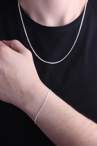 Omar Silver 925 Ayar Gümüş Gurmet Zincir Kolye Bileklik Set (541582440)