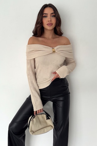 Noa & Noa Kadın Omuz Açık Toka Detaylı Bluz Burgundy Charm Bej
