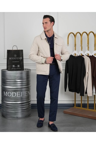 Modefendi Slim Fit Baklava Desen Torba Cep Dolum Elyaf Mont Krem
