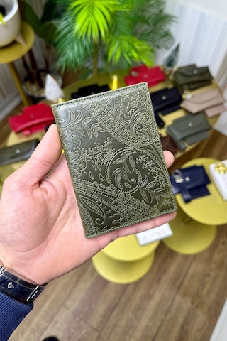 Premium Deri Ruhsat Kılıfı Ve Anahtarlık Seti Yeşil Motifli