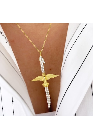 Gümüş Anka Kuşu Elif Kolye Gold